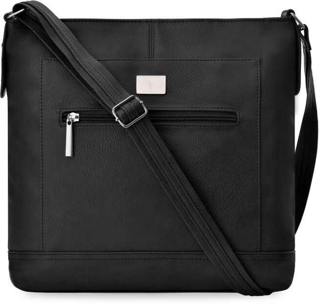 Duża listonoszka pojemna torebka damska z kieszonkami raportówka na długim pasku - czarna