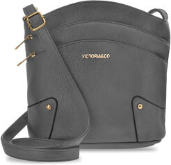 Pojemna miejska listonoszka crossbody torebka damska z kieszonkami - grafitowy