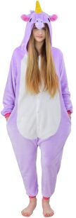 PIŻAMA KIGURUMI JEDNOCZĘŚCIOWE PRZEBRANIE KOSTIUM Z KAPTUREM – FIOLETOWY JEDNOROŻEC