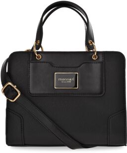 Elegancka klasyczna torebka damska MONNARI mały kuferek listonoszka do ręki i na ramię - czarna