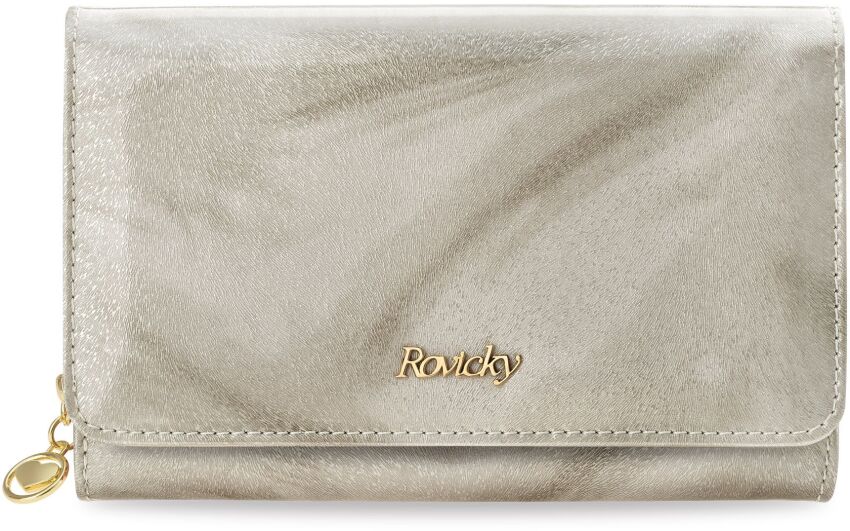 Elegancki skórzany portfel damski lakierowana portmonetka RFID - srebrny
