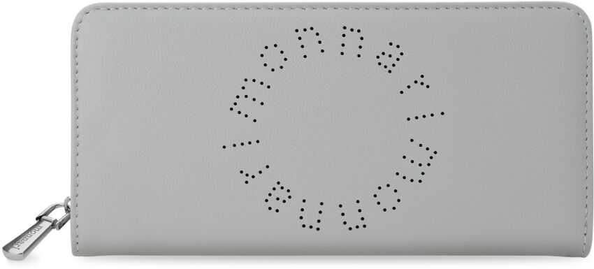 Duży portfel damski MONNARI portmonetka na zamek z ażurowym logo - szary