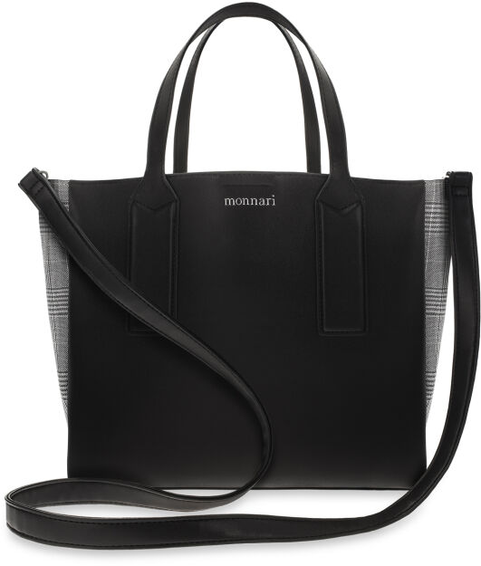 Monnari klasyczna torebka damska shopper w kratę pepitkę - czarny