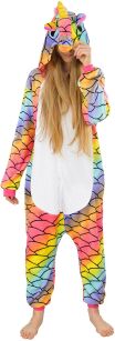 PIŻAMA KIGURUMI JEDNOCZĘŚCIOWE PRZEBRANIE KOSTIUM Z KAPTUREM – TĘCZOWY JEDNOROŻEC