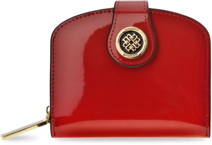 Monnari mały portfel damski elegancki lakierowany trójelementowa portmonetka podkówka z kieszonkami na zamek i bigiel - czerwony