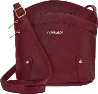 Pojemna miejska listonoszka crossbody torebka damska z kieszonkami - burgundowy