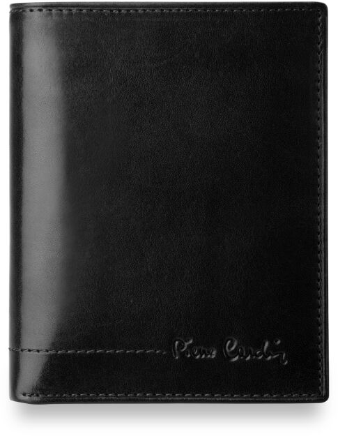 PIERRE CARDIN – skórzany markowy pionowy portfel męski – czarny