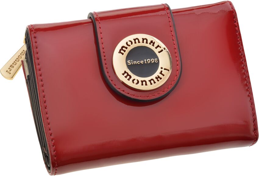 Monnari lakierowany portfel damski mały portfelik portmonetka na zamek - czerwony