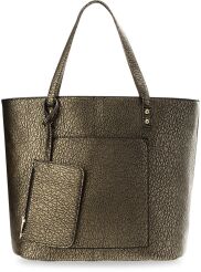 Metaliczna pojemna torebka damska shopper bag + saszetka - złoty