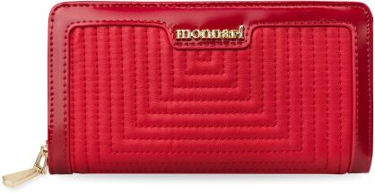 Elegancki portfel damski MONNARI z przeszyciami lakierowane wstawki – czerwony