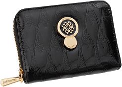 Monnari mały portfel ze wzorem skórzany na suwak lakierowana portmonetka - czarny