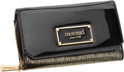 Portfel damski z klapą Monnari portmonetka na zamek i zatrzask lakierowany ekskluzywny - czarny ze złotym