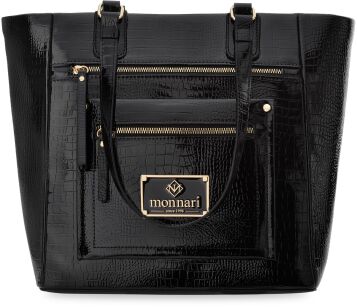 Monnari lakierowana aktówka elegancka torba damska duża torebka shopper sztywna łódka - czarna