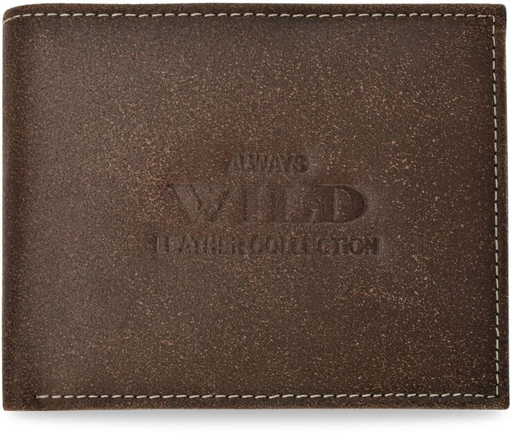 Pojemny skórzany portfel męski ALWAYS WILD poziomy RFID secure - brązowy