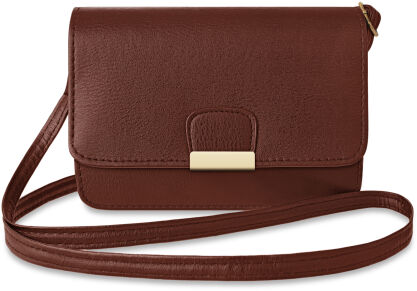 Klasyczna mała damska torebka - elegancki kuferek z klapką - brązowy
