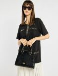 Monnari elegancka torebka damska lakierowany sztywny kuferek croco - czarna - 6