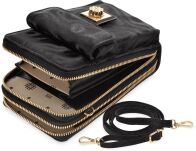 Torebka na telefon damska Monnari 2w1 portfel etui listonoszka mini crossbody zamszowa - czarna - 3