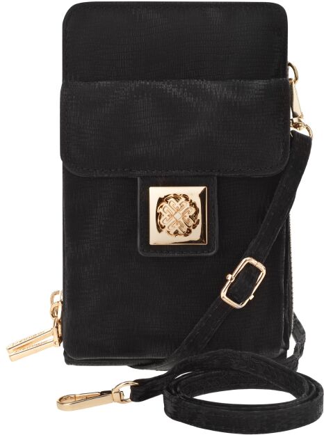 Torebka na telefon damska Monnari 2w1 portfel etui listonoszka mini crossbody zamszowa - czarna