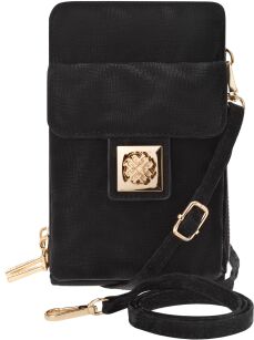 Torebka na telefon damska Monnari 2w1 portfel etui listonoszka mini crossbody zamszowa - czarna
