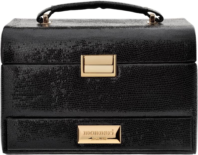 Monnari elegancki kuferek na biżuterię kosmetyki z lusterkiem organizer kosmetyczka szkatułka – czarny