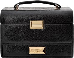 Monnari elegancki kuferek na biżuterię kosmetyki z lusterkiem organizer kosmetyczka szkatułka – czarny