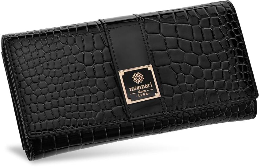 Monnari elegancki portfel damski ze wzorem skóry croco - czarny