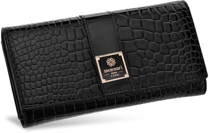 Monnari elegancki portfel damski ze wzorem skóry croco - czarny