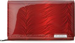 Elegancki lakierowany damski portfel duża pojemna portmonetka skórzana ze wzorem - czerwony