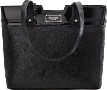 Monnari torba ze zdobieniem torebka shopper duża sztywna aktówka kwiaty - czarna
