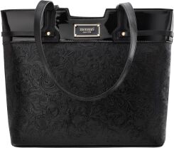 Monnari torba ze zdobieniem torebka shopper duża sztywna aktówka kwiaty - czarna