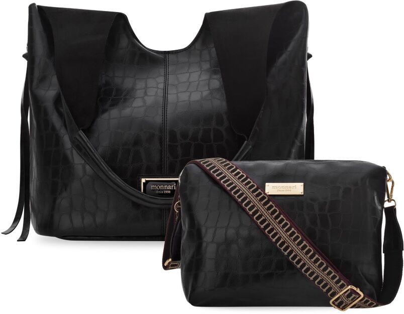 Monnari torba damska worek shopper luźna torebka 2w1 + listonoszka - croco - czarna