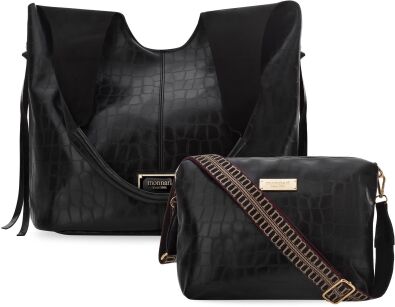 Monnari torba damska worek shopper luźna torebka 2w1 + listonoszka - croco - czarna