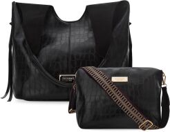 Monnari torba damska worek shopper luźna torebka 2w1 + listonoszka - croco - czarna