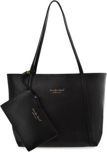 KLASYCZNA TORBA DAMSKA JENNIFER JONES POJEMNA DUŻA SKÓRZANA SHOPPERKA 2W1 Z SASZETKĄ ELEGANCKA TOREBKA NA RAMIĘ - CZARNA