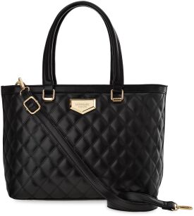 KLASYCZNA TOREBKA DAMSKA MONNARI PIKOWANA TORBA SHOPPER BAG DUŻY KUFEREK ŁÓDKA NA RAMIĘ - CZARNA