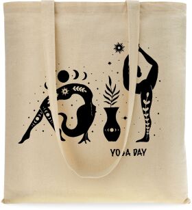 Ekotorba shopper bawełniana na zakupy miejska z nadrukiem - yoga - beżowa