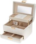 Monnari elegancki kuferek na biżuterię kosmetyki z lusterkiem organizer kosmetyczka szkatułka - perłowa - 2