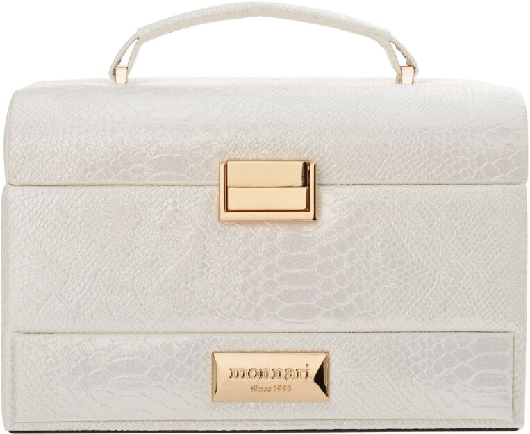 Monnari elegancki kuferek na biżuterię kosmetyki z lusterkiem organizer kosmetyczka szkatułka - perłowa
