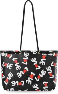 LEKKA TORBA ZAKUPOWA Z NADRUKIEM TOREBKA DAMSKA SHOPPERKA NA ZAMEK TOTE BAG PRINT - CZARNY