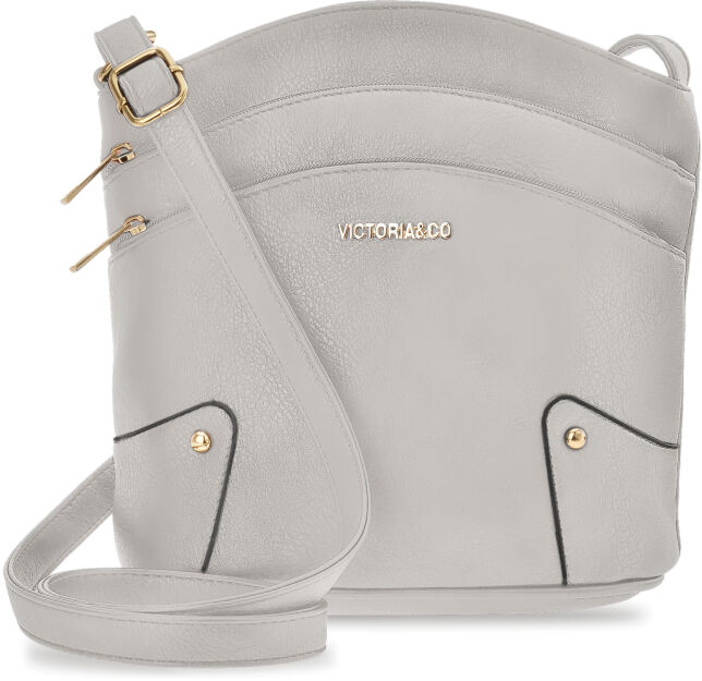 Pojemna miejska listonoszka crossbody torebka damska z kieszonkami - szary