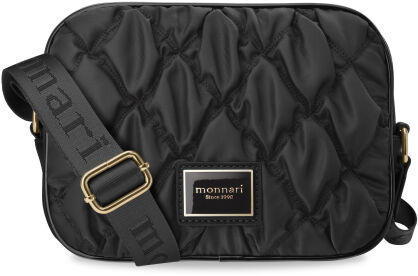 Pikowana listonoszka MONNARI pojemna sportowa torebka na długim szerokim pasku z logo - czarna