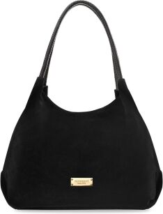 MONNARI zamszowa torba worek pojemna luźna torebka damska shopper na ramię - czarna