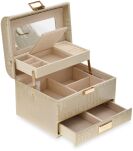 Monnari elegancki kuferek na biżuterię kosmetyki z lusterkiem organizer kosmetyczka szkatułka - perłowa - 3