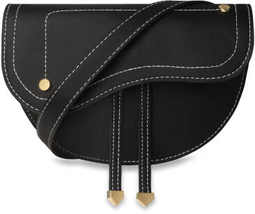 MAŁA PÓŁOKRĄGŁA TOREBKA DAMSKA CROSSBODY ZGRABNA LISTONOSZKA PÓŁKSIĘŻYC Z PRZESZYCIAMI - CZARNA