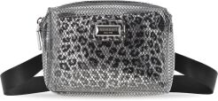 Transparentna damska saszetka MONNARI nerka biodrówka torebka na pas z organizerem w panterkę - srebrno-czarny