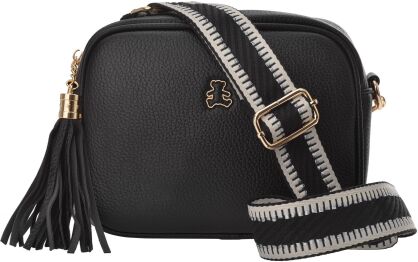 Torebka damska listonoszka na szerokim pasku mała torebka z frędzlami miś - czarna