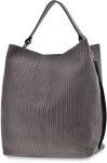 Włoska zamszowa torebka worek duża luźna torba shopper skóra naturalna - szara - 2