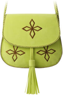 Mała zamszowa torebka damska frędzle boho style - limonka