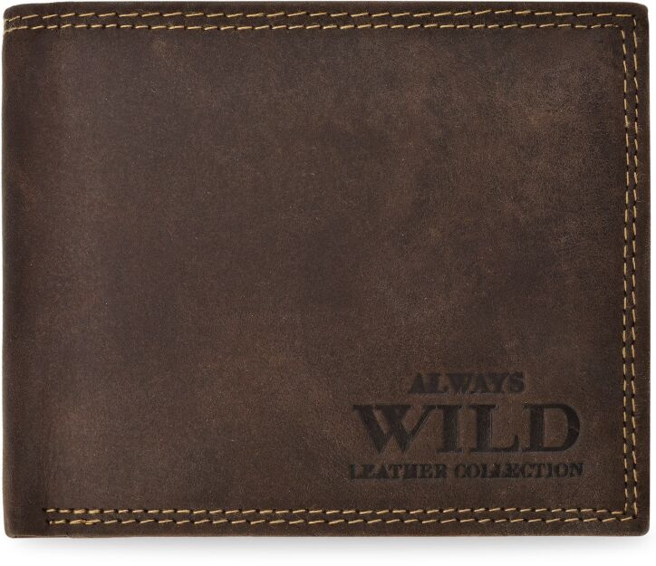 Pojemny skórzany portfel męski ALWAYS WILD poziomy RFID secure - brązowy