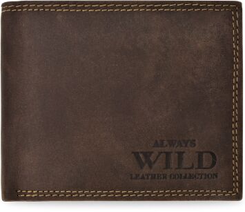 Pojemny skórzany portfel męski ALWAYS WILD poziomy RFID secure - brązowy